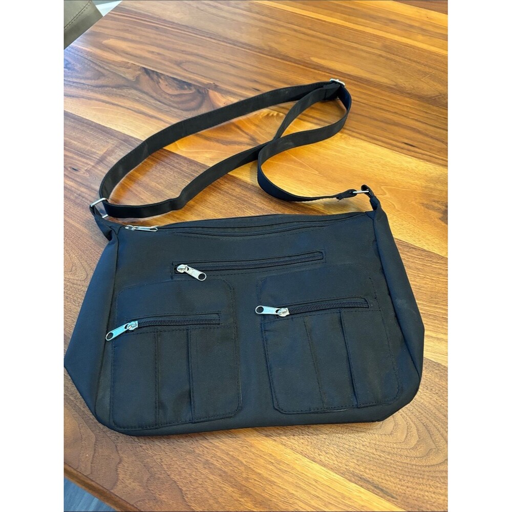 Black Multi-Compartment Crossbody Shoulder Bag Purse